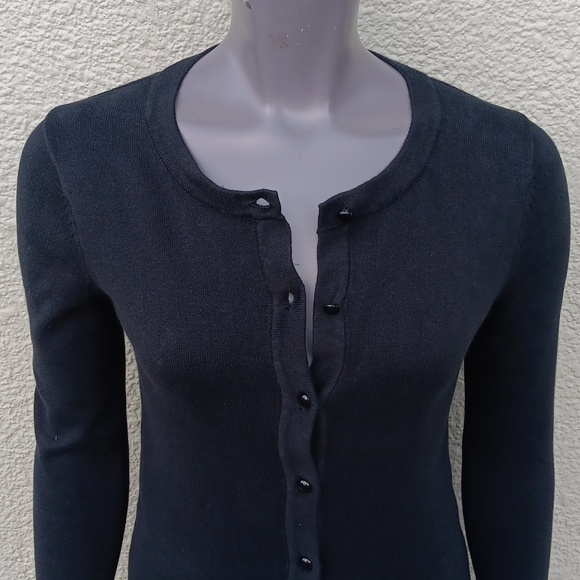 BANANA REPUBLIC PETITE BLACK PURE COTTON BUTTON DOWN CARDIGAN SWEATER - Picture 8 of 17
